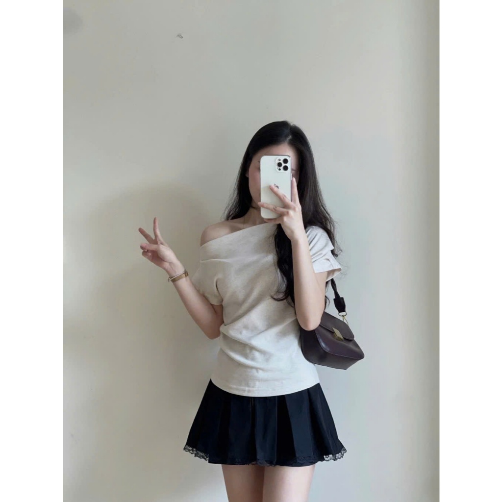 Áo trễ vai tay ngắn áo thun nữ phong cách tiểu thư thiết kế cánh rơi nhún eo điệu đà chất lông thỏ cao cấp A383-PANOSI | BigBuy360 - bigbuy360.vn