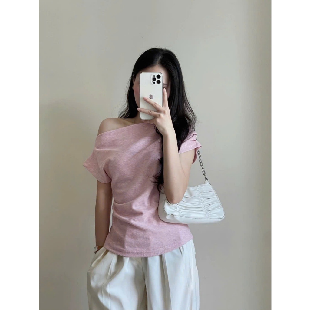 Áo trễ vai tay ngắn áo thun nữ phong cách tiểu thư thiết kế cánh rơi nhún eo điệu đà chất lông thỏ cao cấp A383-PANOSI | BigBuy360 - bigbuy360.vn