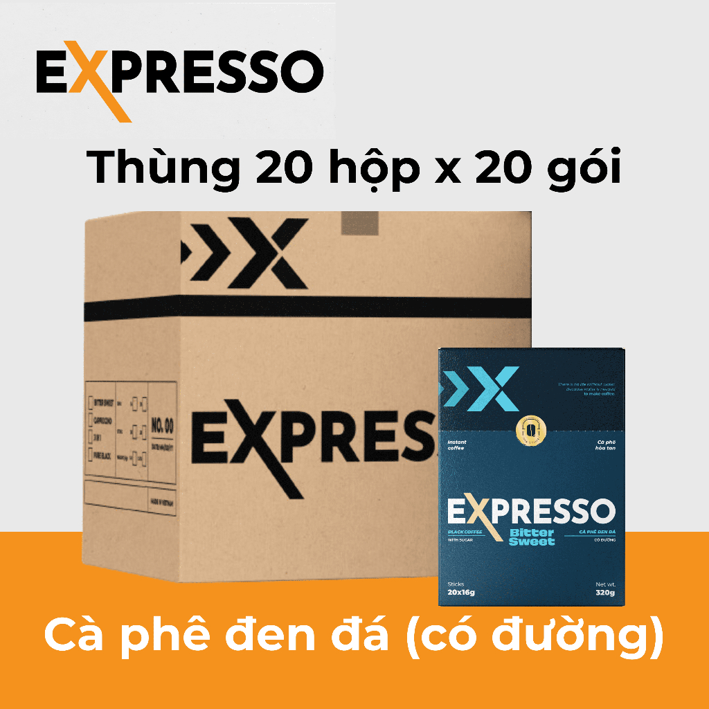 Thùng 20 hộp Cà phê Expresso hòa tan đen đá Bitter Sweet