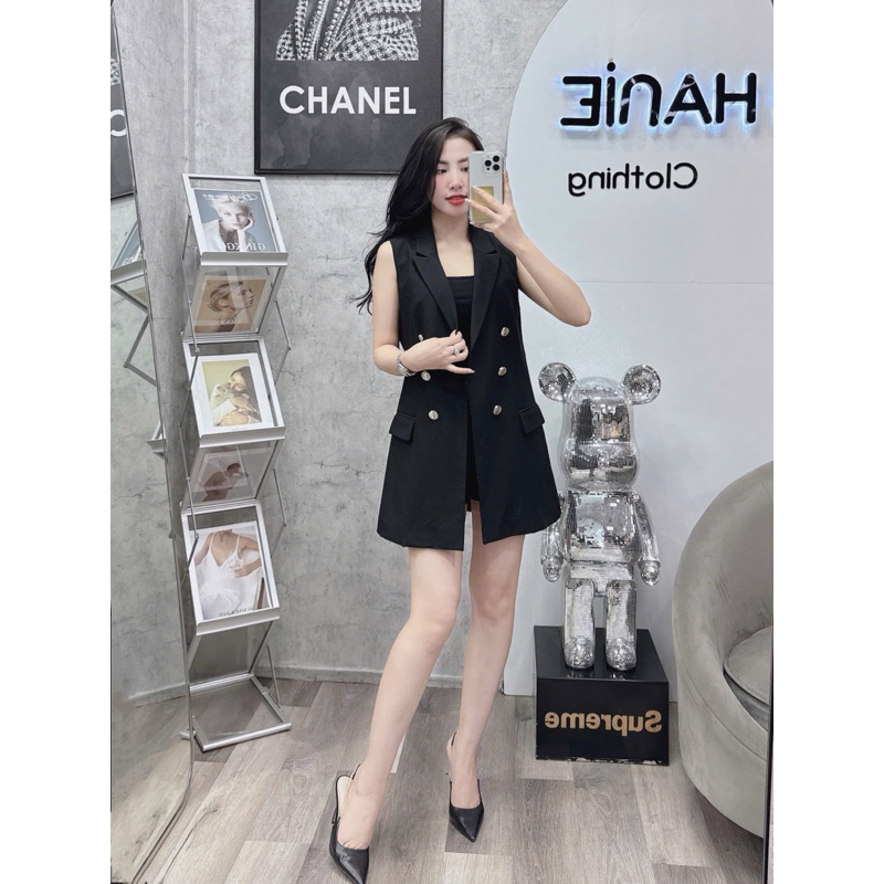  Áo blazer gile nữ 2 lớp dáng dài không tay Z R thời trang công sở trẻ trung thanh lịch hàng nội địa Châu Âu 