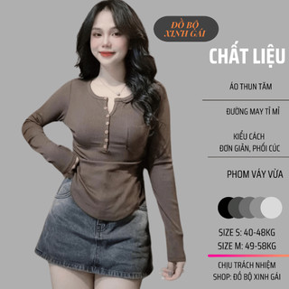 Áo thun nữ, áo dài tay cúc ngực chất cotton tàu mềm mịn co dãn 4 chiều