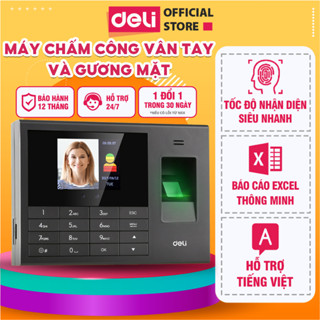 Máy Chấm Công DELI Máy Vân Tay & Nhận Dạng Khuôn Mặt - Hỗ Trợ Tiếng Việt Báo Cáo Excel Quản Lý Quyền