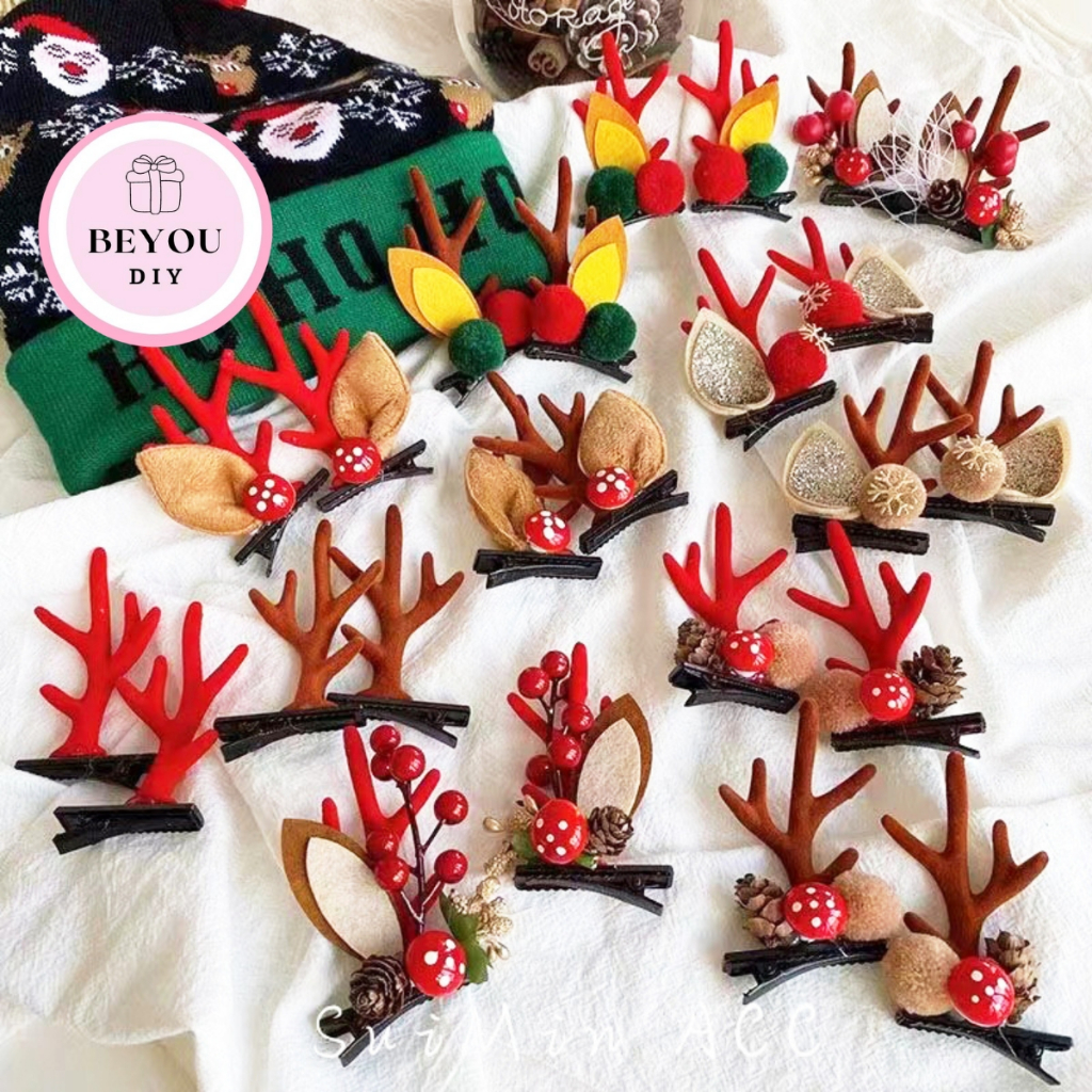  Kẹp Tóc Noel Hình Sừng Hươu Set 2 Kẹp Tóc Giáng Sinh Dễ Thương 