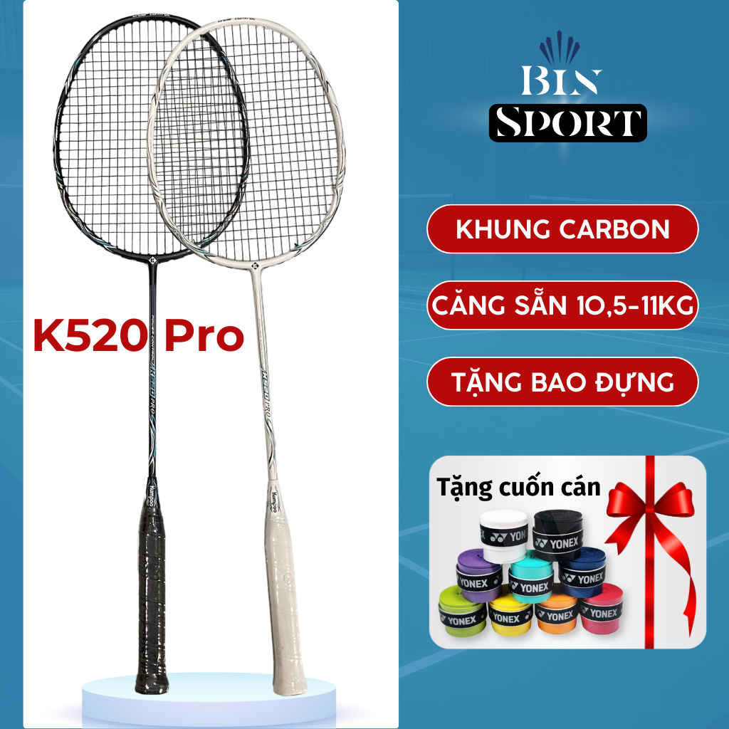 Vợt cầu lông Kumpoo K520 Pro chính hãng, căng sẵn 11kg, vợt kumpo siêu nhẹ trợ lực tặng bao đựng, quấn cán - Bin Sport