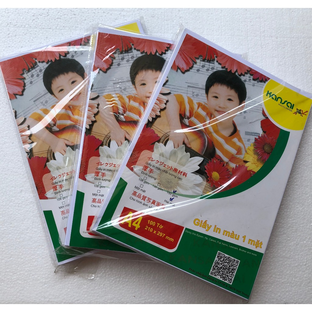 Combo 5 Tập Giấy In màu KANSAI 2 mặt A4 Định lượng 150gsm