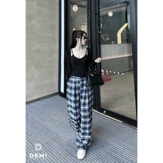 Set đồ thời trang cá tính Áo 2 dây phối khoác dài tay mix quần Kẻ Siu Xinh De114