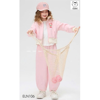 Set bộ khoác nỉ hồng in hình Labubu Losto màu hồng nhà ELAINE cho bé gái size từ 12-45 cân ELN106