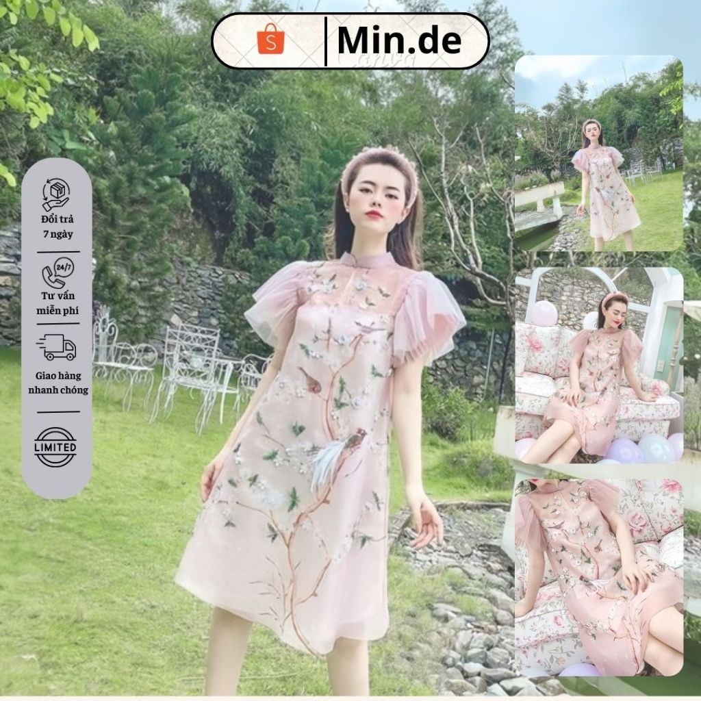Đầm Ngắn Tay Kiểu Thêu Hoa LINN DESIGN-LINN-20