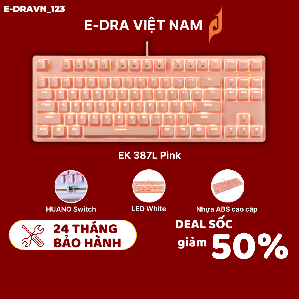 Bàn phím chơi game cơ E-DRA EK387L - Pink phù hợp dân văn phòng và game thủ. Hàng chính hẵng.