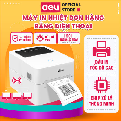 Máy In Nhiệt Deli Cao Cấp Khổ A6 A7 In Bằng Máy tính - In Đơn Hàng, Tem Mã Vạch, Hóa Đơn, Minicode