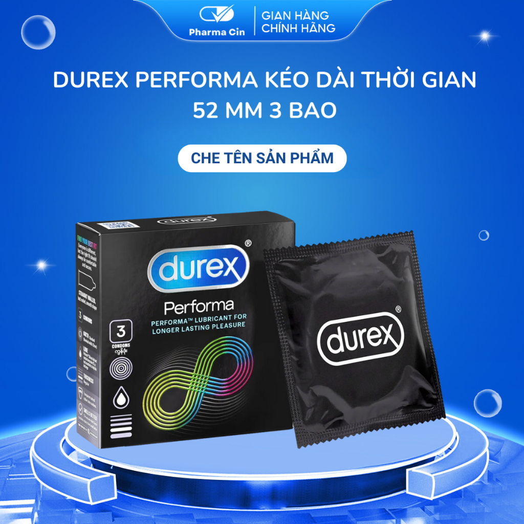 Bao Cao Su Durex Performa Kéo Dài Thời Gian Size 52mm Hộp 3 Bao
