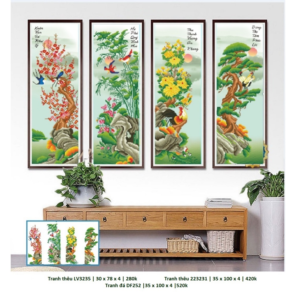 (Xả kho) Tranh đính đá tứ quý