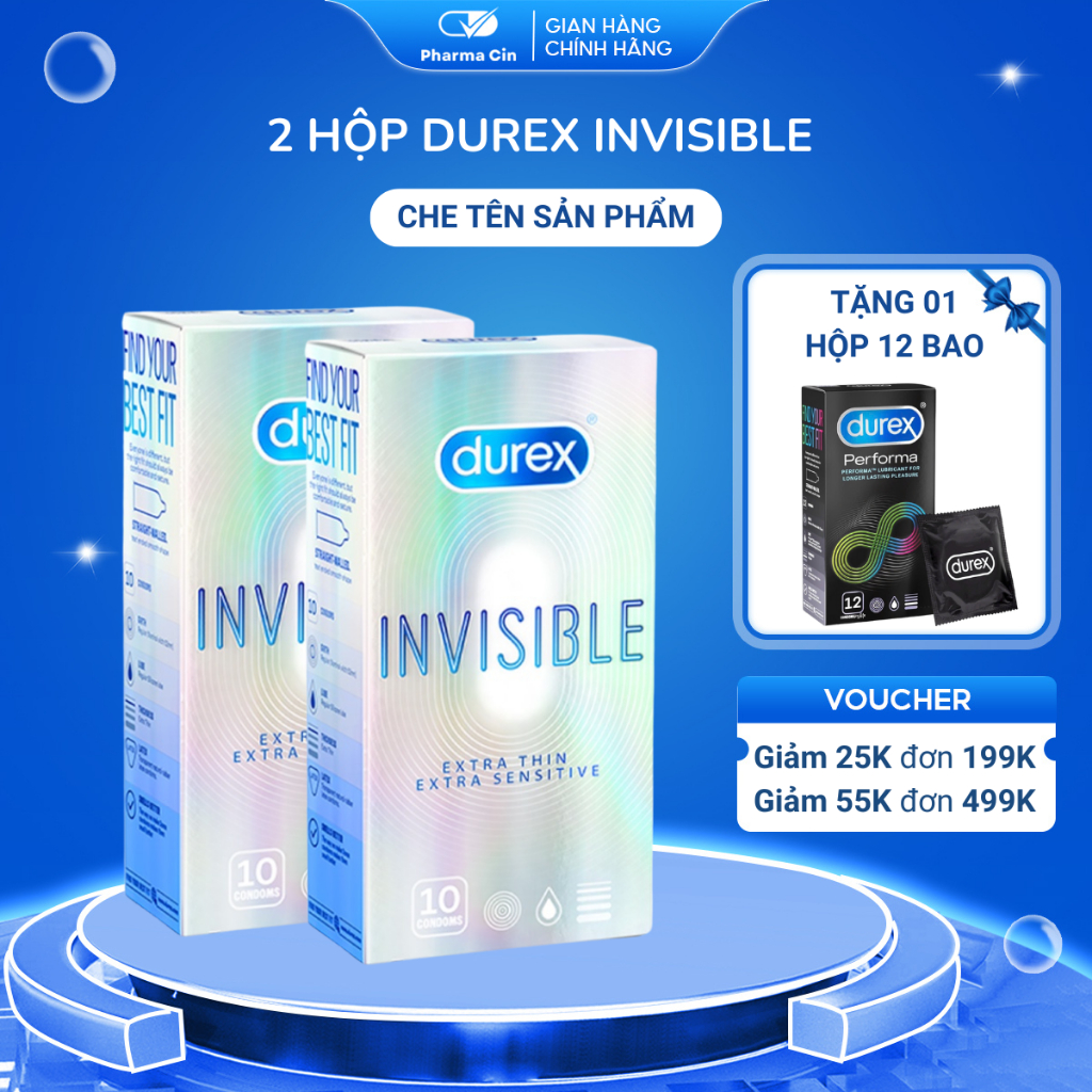 Combo 2 Hộp Bao Cao Su Durex Invisible Siêu Mỏng Size 52 Mm 10 Bao