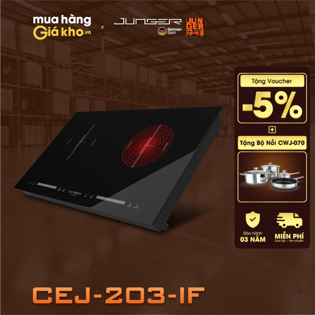 [MIỄN PHÍ CẮT ĐÁ] Bếp đôi điện từ hồng ngoại JUNGER CEJ-203-IF 4200W Không kén nồi - BẢO HÀNH 3 NĂM 