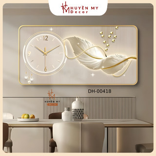Đồng Hồ Treo Tường Hươu Tài Lộc, Lông Vũ Tráng Gương in UV 5D , Trang Trí Phòng Khách, Phòng Làm Việc - Huyền My Decor