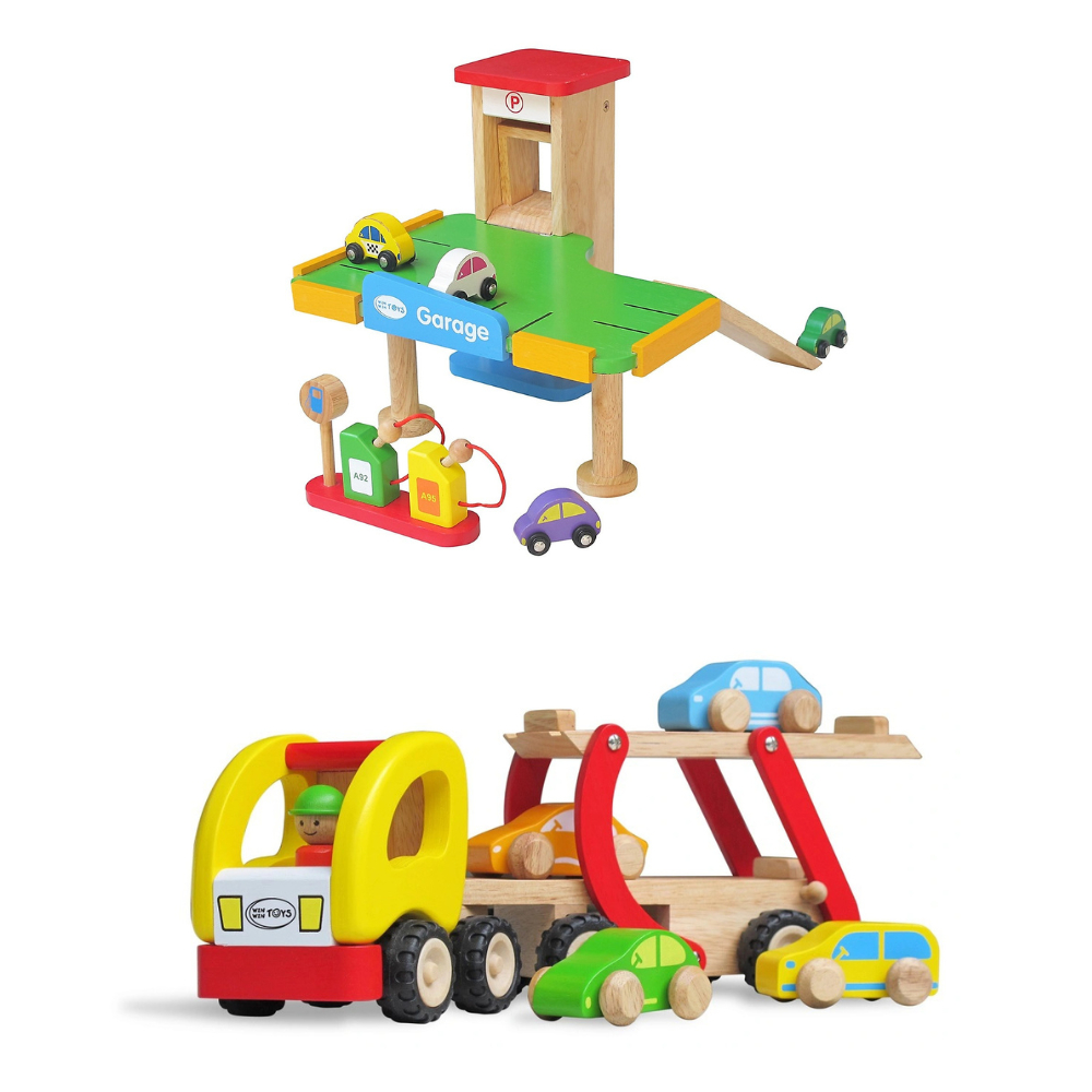 Combo đồ chơi mô hình gara ô tô và xe container