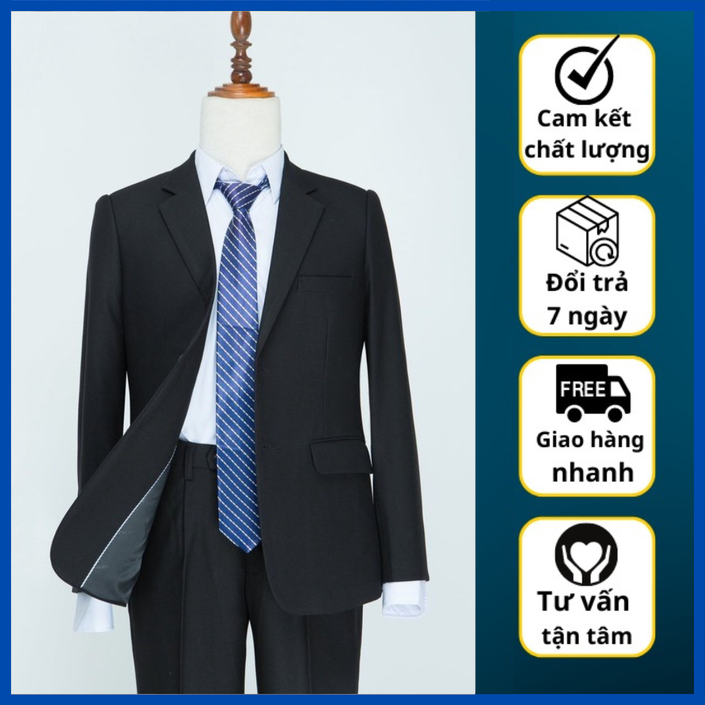 bộ vest nam comple - bộ quần áo vest trung niên 2 khuy vải cao cấp chuẩn phom (tặng calavat)