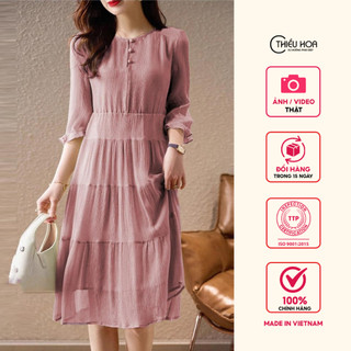 Đầm trung niên chất liệu voan cao cấp, frm rộng cực tôn dáng thương hiệu Thiều Hoa DD3C0801