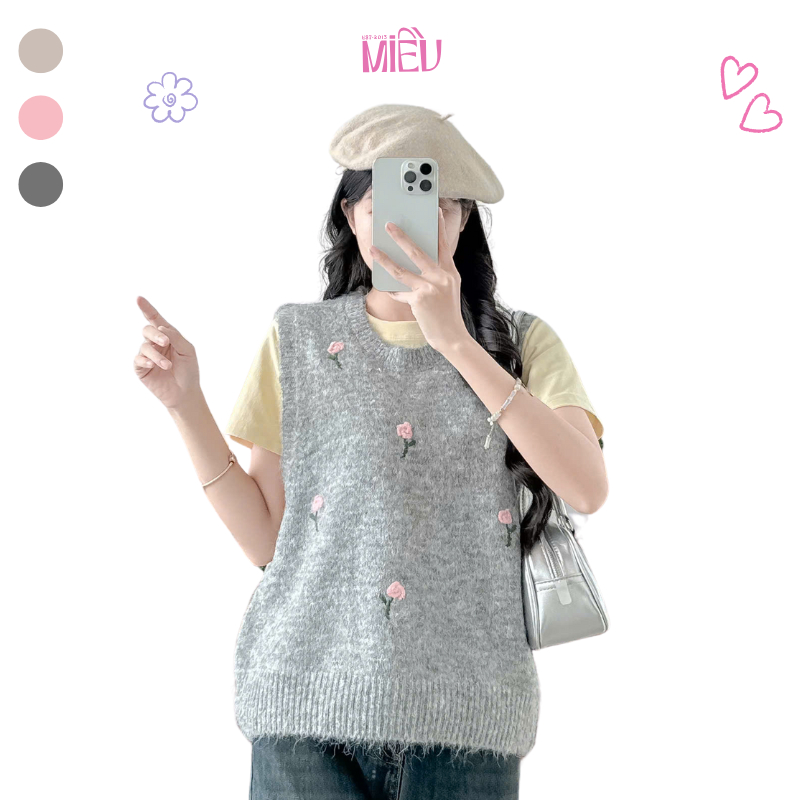 Áo len hoa gile dễ phối đồ dành cho nữ Rose Miều Est.2013