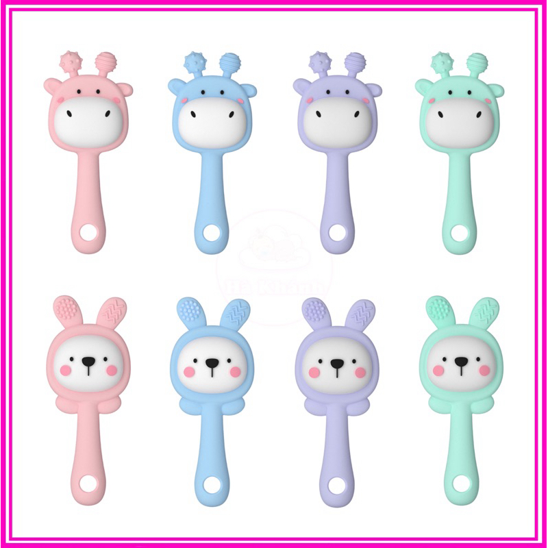 Đồ Chơi Gặm Nướu Lục Lạc Cầm Tay Cho Bé Sơ Sinh, Gặm Nướu Silicon Mềm Hình Thỏ Và Hươu