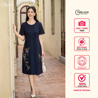  Đầm trung niên thiết kế sang trọng chất liệu Chiffon phối Lụa thương hiệu Thiều Hoa DD4L0552 