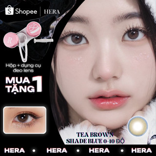 Kính Áp Tròng Hera Nâu Trà Viền Xanh 0 - 10 Độ TEA BROWN SHADE BLUE Nhập Khẩu Hàn Quốc Lens Cận 6 Tháng