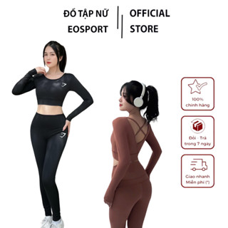 Đồ tập gym yoga aerobic thể thao nữ tay dài hở lưng đan dây quần dài cạp cao chất vải co giãn (D14)