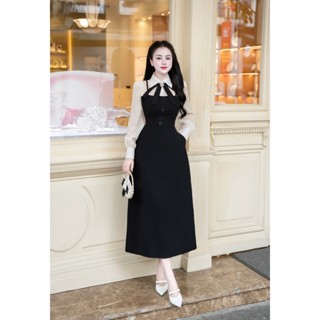 Hera thời trang thiết kế cao cấp mẫu thu đông 2 dây phối áo sơ mi trắng kèm nơ cài cổ đính đá