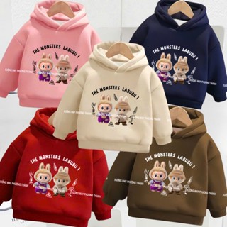 Áo Khoác Bé Trai Bé Gái, Áo Hoodie Labubu Trẻ Em Chất Vải Nỉ Tàu Dày Dặn Ấm Áp Hình In 5D Labubu Sắc Nét Cho Bé 14-40kg