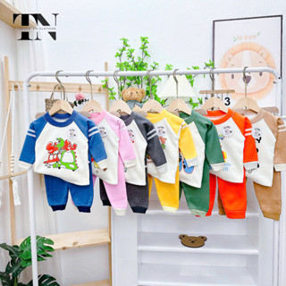 P73 Bộ Nỉ Bông nền trắng nhiều họa tiết đáng yêu cho bé trai và bé gái từ 6-16kg