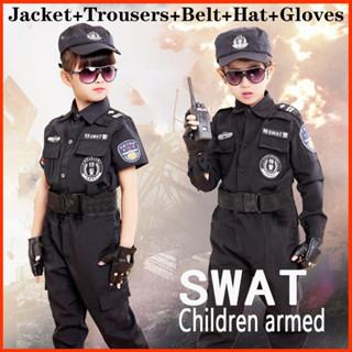 Halloween Trẻ Em Cảnh Sát Hóa Trang Bé Trai Bé Gái Kid Đồng Phục Cảnh Sát Quân Đội Bộ Quần Áo Đảng Trang Phục Quà Tặng