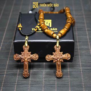 Vòng cổ mặt Thánh Giá gỗ Bách xanh Mộc Châu thơm - Dây chuyền công giáo Chúa Giêsu | Thiên Mộc Bảo