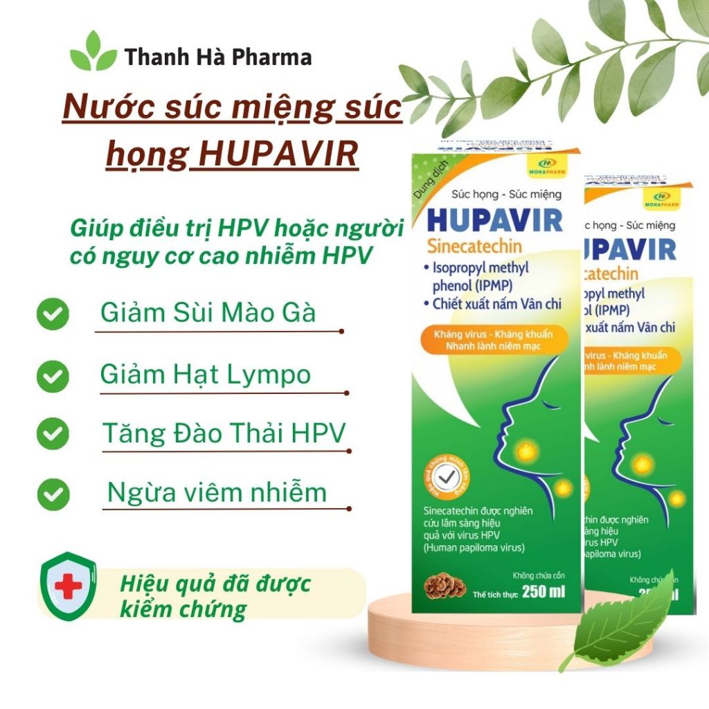 Nước súc miệng súc họng Hupavir Giảm sùi, ngăn ngừa và hỗ trợ đào thải HPV Sùi Mào Gà (che tên)