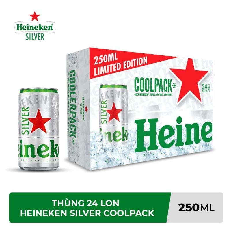 thùng 24lon bia Heineken bạc lùng 250ml đậm đà thơm ngon lên men tự nhiên cho hương vị thơm ngon đọc