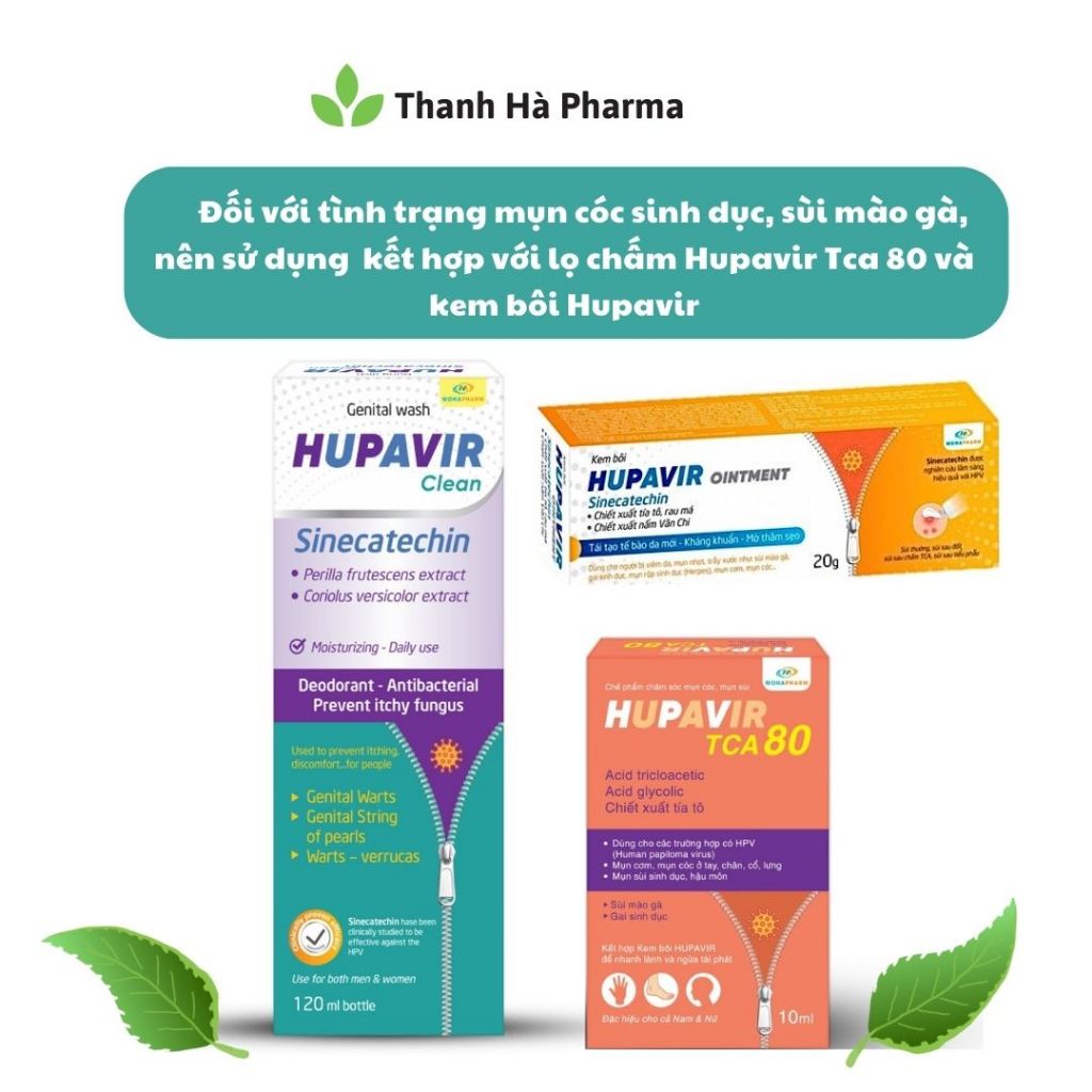(Che Tên) Dung dịch vệ sinh Nam Nữ Hupavir Clean HPV Giảm Sùi Mào Gà, hạt ngọc, mụn rộp, Herpes