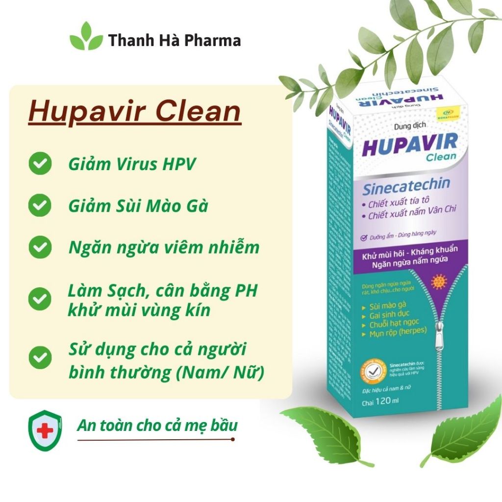 (Che Tên) Dung dịch vệ sinh Nam Nữ Hupavir Clean HPV Giảm Sùi Mào Gà, hạt ngọc, mụn rộp, Herpes