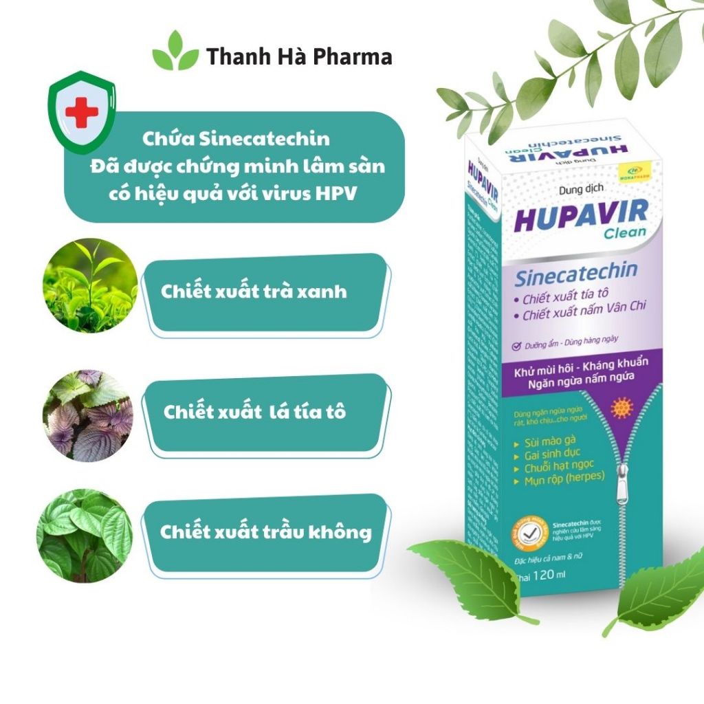 (Che Tên) Dung dịch vệ sinh Nam Nữ Hupavir Clean HPV Giảm Sùi Mào Gà, hạt ngọc, mụn rộp, Herpes