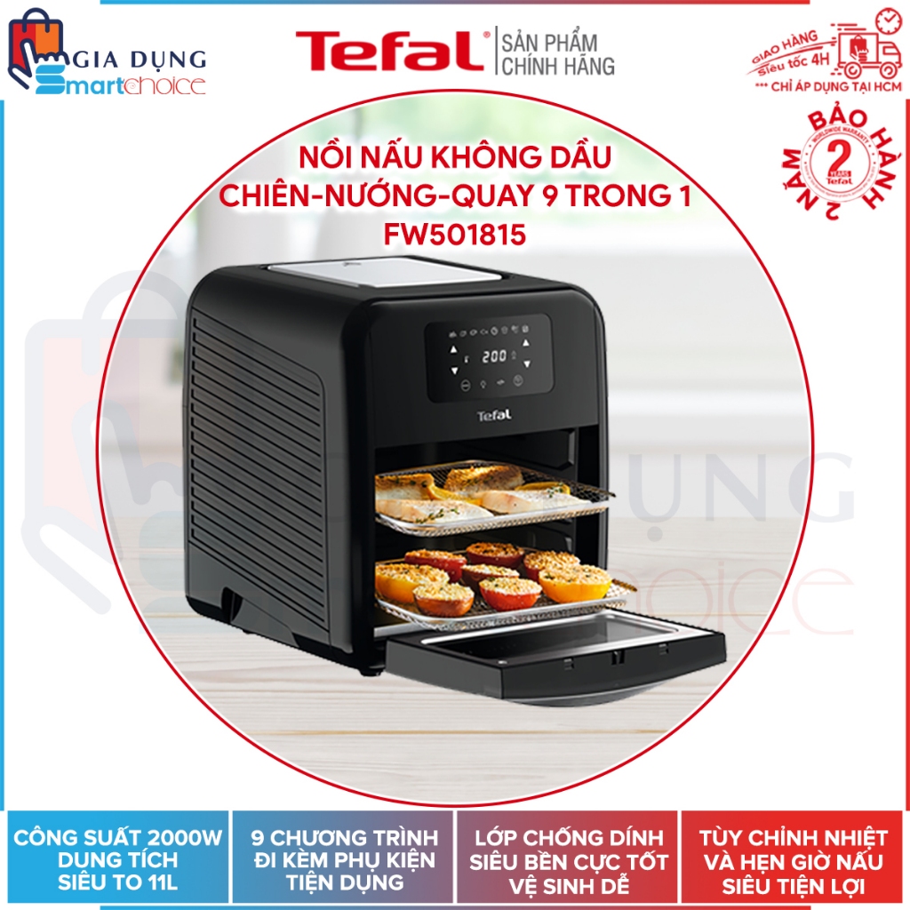 Nồi Chiên Không Dầu Tefal 9 trong 1 FW501815 - 11L, 2000W và Easy Fry Mega EY855D68 - 7.5L, 2020W