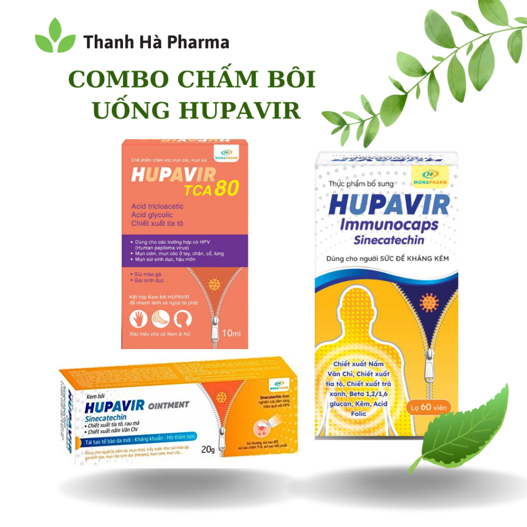 (Che Tên) COMBO Chấm Bôi Uống Hupavir Hỗ trợ tốt cho Người Sùi Mào Gà