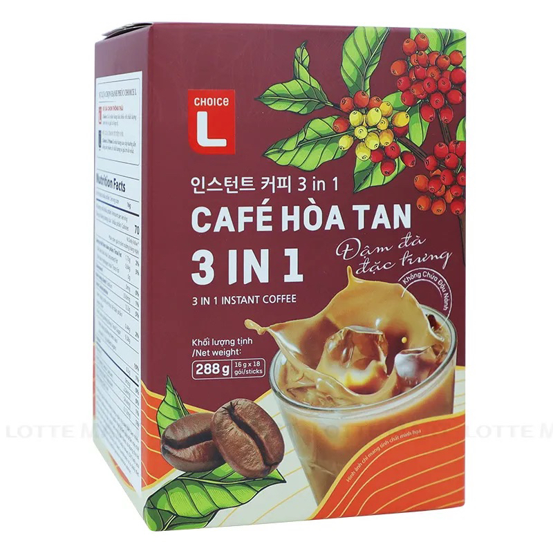 Cà Phê Hòa Tan 3IN1 LOTTE MART Hộp 18 Gói 16G