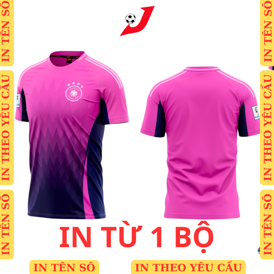 Đức hồng, quần áo bóng đá in tên số theo yêu cầu, in nhiệt không bong tróc, mực in sắc nét, bền màu,
