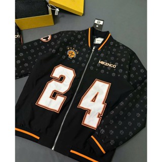 Áo khoác bomber gió nam nữ MC 24 in hoạ tiết vân chữ monogram thêu logo chữ ngực 2 lớp boy phố