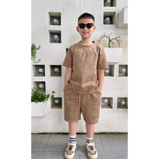 Bộ quần áo bé trai cổ tròn thể thao chất liệu da lộn cao cấp có chữ dập nổi 3D, lịch sự (mintkids01 ) chạy Bộ sport BaBy