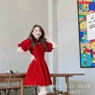 Đầm tay phồng cổ tàu thời trang nữ dự tiệc chất umi chỉ nổi kiểu xéo ngực dáng xoè midi siêu xinh tôn dáng sang chảnh