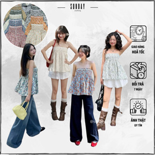 HOẢ TỐC - Áo Babydoll Cúp Ngực Hoa Nhí,  Áo Quây Bo Chun Hoa Nhí Viền Ren Agon Top - Sunday Clothing AO081