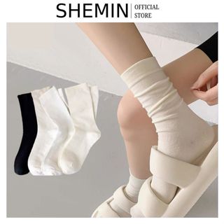 Tất Vớ Nam Nữ Thoáng Khí Tất Nữ Cổ Cao Đẹp Tất Cao Cổ Dệt Kim Trắng Tinh Phong Cách Lolita Chất Cotton SHEMIN