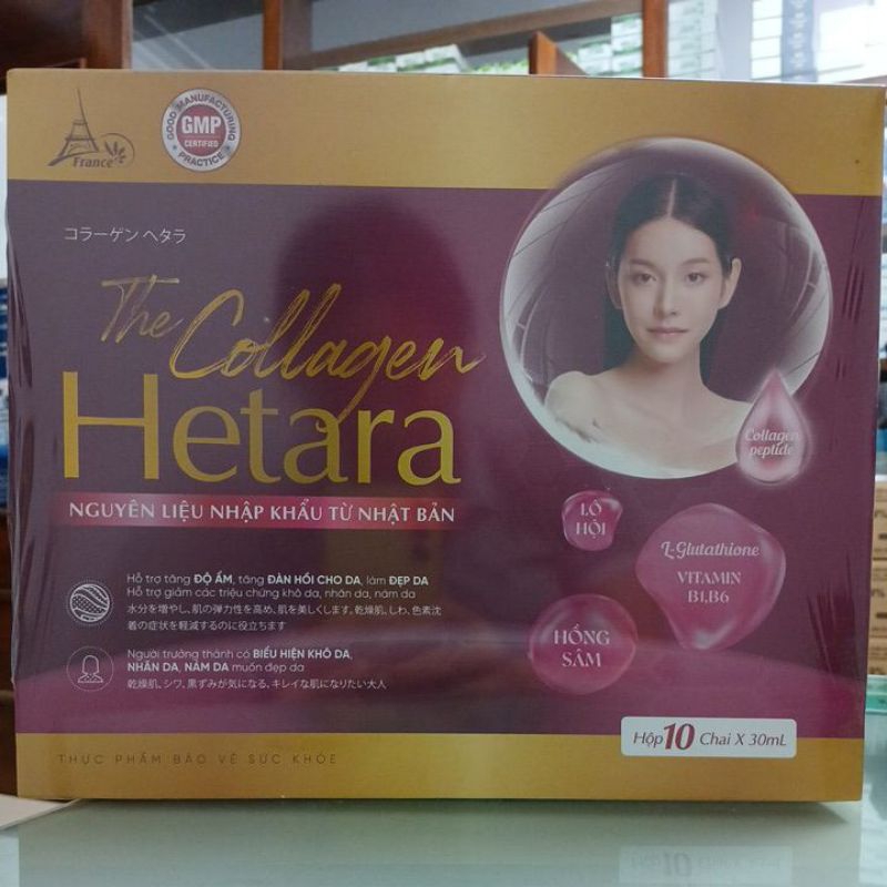 The Collagen Hetara nguyên liệu nhập khẩu Nhật Bản hỗ trợ tăng độ ẩm, làm đẹp da hộp 10 chai × 30ml