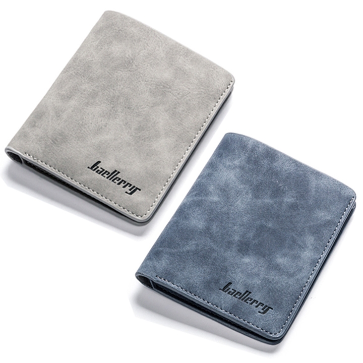 Ví nam baellerry da lộn nhỏ gọn cao cấp, Bóp nam đựng thẻ và card da thật mini 2 Kiểu Dáng Dáng Ngang Dáng Đứng