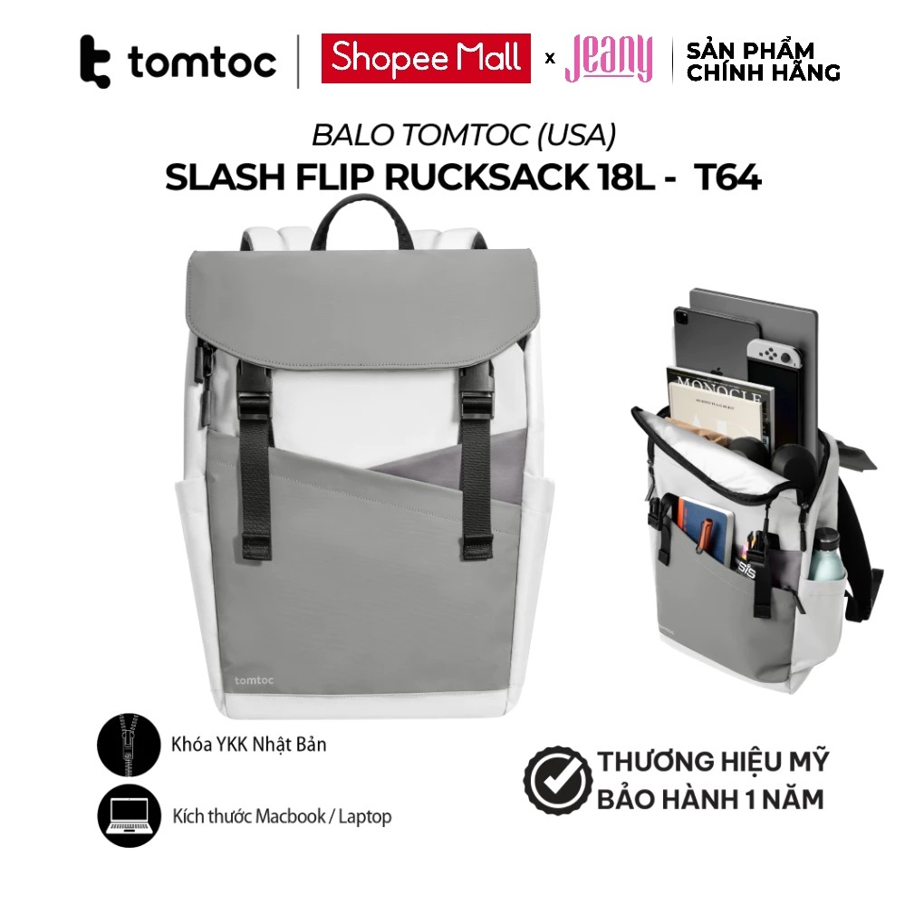 Balo Tomtoc Slash Flip Rucksack 18L cho Macbook và Laptop 16inch - Chính hãng