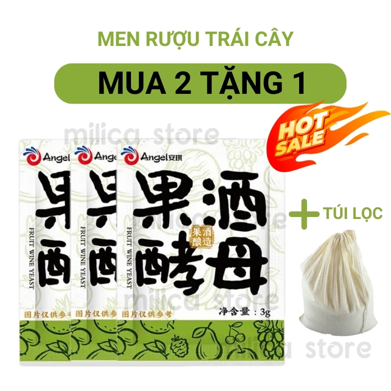 [MUA 2 TẶNG 1] Men rượu trái cây Angel, men rượu hoa quả, ủ rượu cam, nho, táo, thanh long,....1 gói